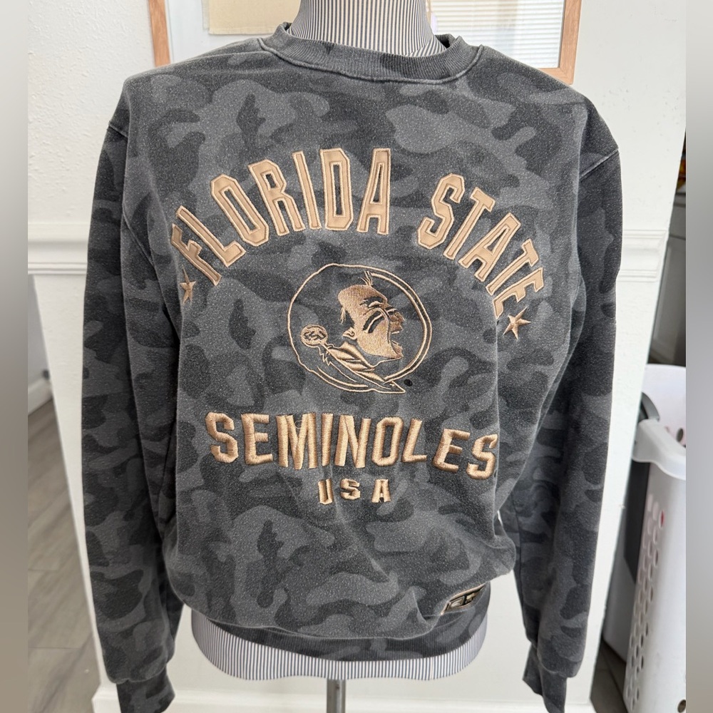 Florida State Seminoles Grey/Black Camo Crewneck Sweatshirt